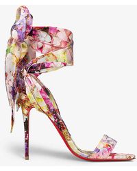 Christian Louboutin - Sandale Du Désert 100 Ribbon-tie Floral-print Satin-crepe Heeled Sandals - Lyst