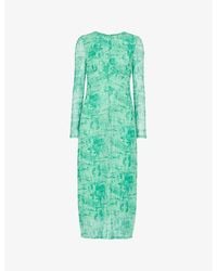 Whistles - Brushwork-Print Slim-Fit Stretch-Mesh Midi Dress - Lyst