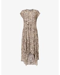 AllSaints - Evia Leopard-Print Relaxed-Fit Woven Midi Dress - Lyst