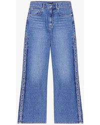 Maje - Pearl-embellished Wide-leg Denim Jeans - Lyst