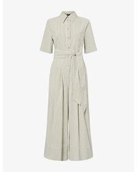 ME+EM - Striped Wide-Leg Stretch-Cotton Blend Jumpsuit - Lyst