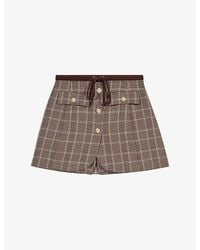 Maje - Checked Layered-Effect Cotton And Wool-Blend Shorts - Lyst