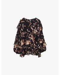 AllSaints - Lissie Floral Print Ruffled Woven Top - Lyst