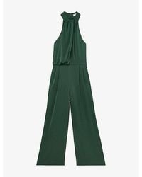 Reiss - Finley Draped Halter-Neck Satin Jumpsuit - Lyst