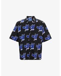 HUGO - Logo-Print Relaxed-Fit Short-Sleeve Cotton Shirt - Lyst