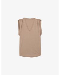 Reiss - Renee V-Neck Gathered-Detail Cotton T-Shirt - Lyst