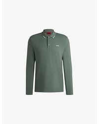 HUGO - Branded Long-Sleeved Cotton Polo Shirt - Lyst