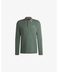 HUGO - Branded Long-Sleeved Cotton Polo Shirt - Lyst