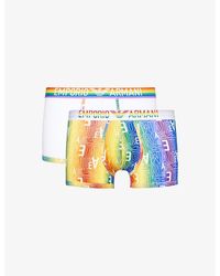 Emporio Armani - /bianco Rainbow-logo Pack Of Two Stretch-cotton Trunks - Lyst