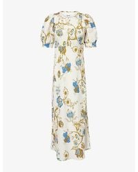 ME+EM - Floral-Print Puff-Sleeve Linen-Blend Maxi Dress - Lyst