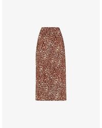 Whistles - Animal-Print Front-Split Linen-Blend Midi Skirt - Lyst