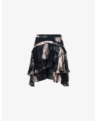AllSaints - Cavrly Floral-print Ruffle Woven Mini Skirt - Lyst