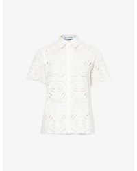 Self-Portrait - Short-sleeved Broderie-anglaise Cotton Shirt - Lyst