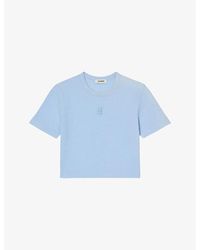 Sandro - Logo-embroidered Waffle-textured Cropped Cotton T-shirt - Lyst