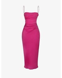 House Of Cb - Teia Sweetheart-Neck Satin-Crepe Midi Dress - Lyst