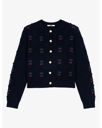 Maje - Cherry-Embroidered Bobble-Knit Wool Cardigan - Lyst