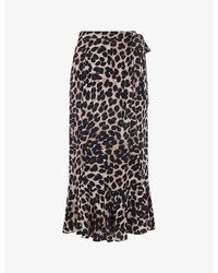Whistles - Leopard-print Tiered-hem Woven Wrap Midi Skirt - Lyst