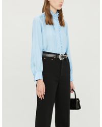 Sandro Jewlls Frilled-collar Satin-twill Shirt - Blue