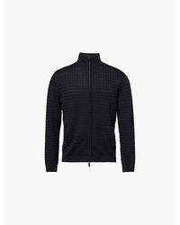 Emporio Armani - Funnel-Neck Textured Wool-Blend Knitted Cardigan - Lyst