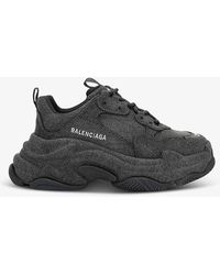 Balenciaga - Triple S Chunky-sole Leather And Denim Low-top Trainers - Lyst