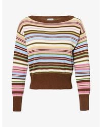 Weekend by Maxmara - Striped Boat-Neck Cotton-Knit Jumper - Lyst