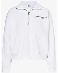 Sporty & Rich - Logo-print Quarter-zip Cotton-jersey Sweatshirt - Lyst