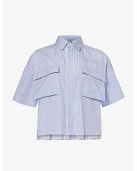 Sacai - Pleated Cropped Cotton-poplin Shirt X - Lyst