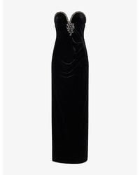 Self-Portrait - Brooch-Embellished Sweetheart-Neck Velvet Maxi Dress - Lyst