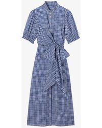LK Bennett - Soleil Check-print Seersucker Cotton-blend Midi Dress - Lyst