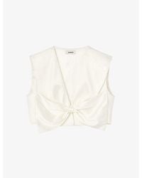 Sandro - Passy Bow-Embellished Stretch-Satin Crop Top - Lyst