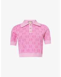 Gucci - Monogram-pattern Cropped Wool-knit Polo - Lyst