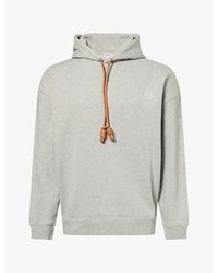 Loewe - Leather-Drawstring Logo-Embroidered Cotton Hoody - Lyst