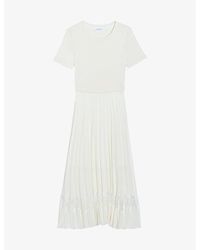 Claudie Pierlot - Lace-insert Pleated Cotton Midi Dress - Lyst