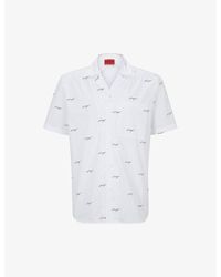 HUGO - Leisure Logo-Print Relaxed-Fit Cotton Poplin Shirt - Lyst