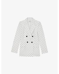 Reiss - Beatrix Double-Breasted Polka-Dot Woven Suit Jacket - Lyst