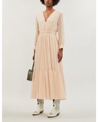 Sandro Chaireen V-neck Crepe Midi Dress - Natural