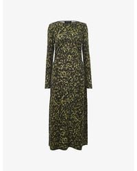 Whistles - Ruched Animal-Print Stretch-Jersey Midi Dress - Lyst