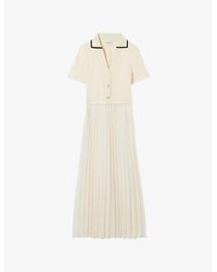 Claudie Pierlot - Trompe-L'Œil Pleated-Skirt Cotton And Woven Midi Dress - Lyst