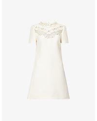 Valentino - Embellished Bow Short-Sleeve Wool-Silk Mini Dress - Lyst