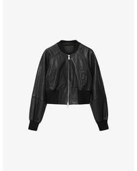 AllSaints - Suri Zip-Up Cropped Leather Bomber Jacket - Lyst