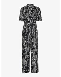 Whistles - Bamboo-print Straight-leg Woven Jumpsuit - Lyst