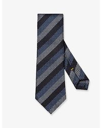 Eton - Vy Blue Grenadine Striped Wide-blade Silk Tie - Lyst