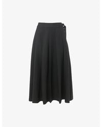 Whistles - Buckle-Embellished Pleated Stretch Wool-Blend Midi Skirt - Lyst