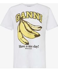 Ganni - Banana Graphic-print Organic-cotton T-shirt X - Lyst