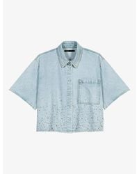 Maje - Short-Sleeved Rhinestone-Embellished Denim Shirt - Lyst