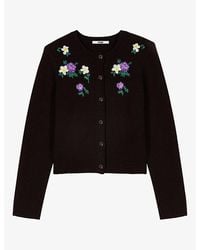 Maje - Floral-Embroidered Bead-Embellished Wool-Blend Cardigan - Lyst