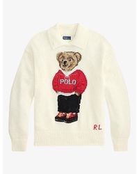 Polo Ralph Lauren - Polo Bear-Intarsia Collared Cotton And Linen Jumper - Lyst