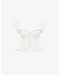 House Of Cb - Lilibet Floral-Embroidered Peplum Cotton Corset Top - Lyst