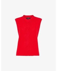 Whistles - Cable-Knit V-Neck Knitted Wool-Blend Vest - Lyst