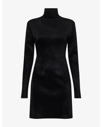 Alaïa - Fitted High-Neck Velvet Mini Dress - Lyst